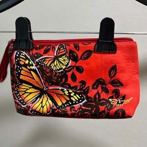 Sharif 1827 Zipper Clutch with Hand Painted Butterflies w/Strap-NWOT